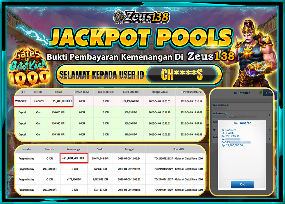 ZEUS138 GATES OF GATOT KACA 1000 Rp.29,400,000 LUNAS
